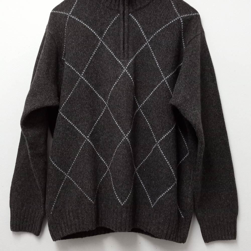 Toscano Sweater Zip Wool Blend w/ Diamond Pattern Brown Men's XL Mock Neck